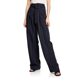 Vince Women’s Dobby Stripe Belted Wide Leg Pants Navy Blue High Waist 4